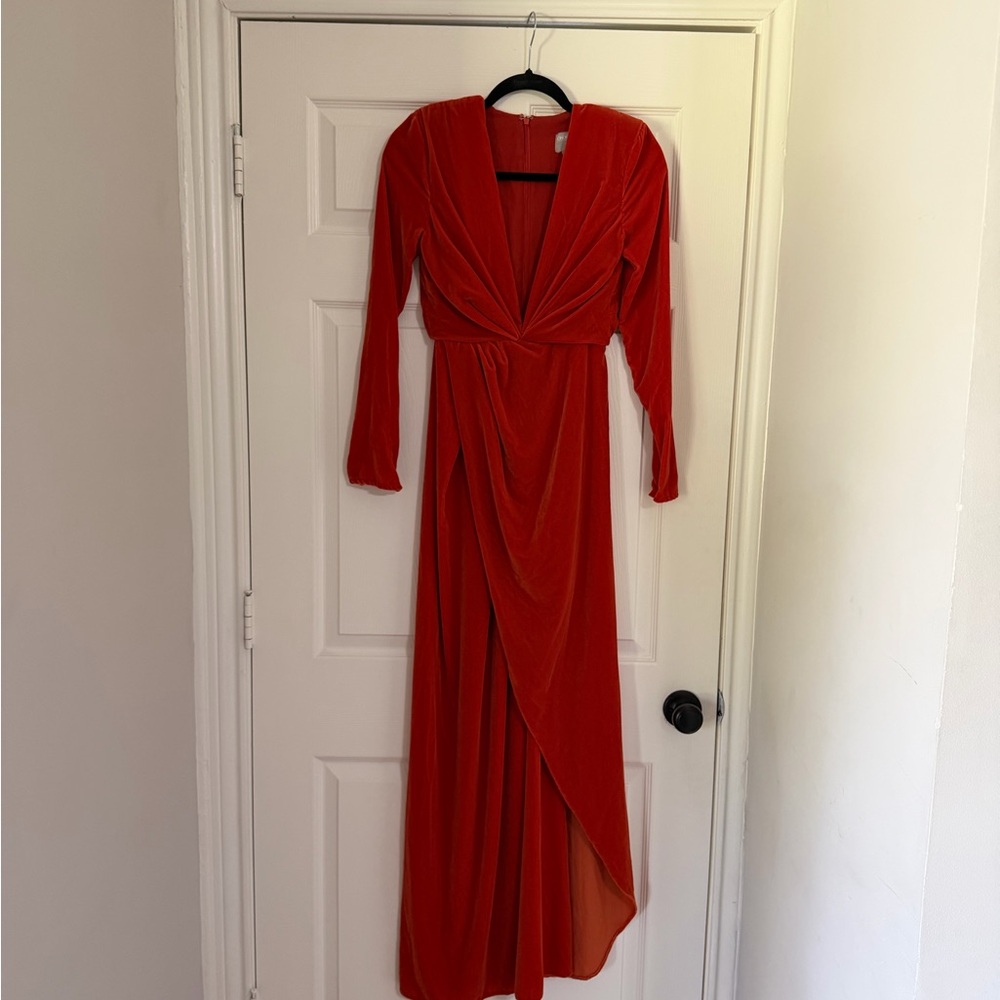 ASOS Dark Orange Velvet Long-Sleeve Wrap Maxi Dress